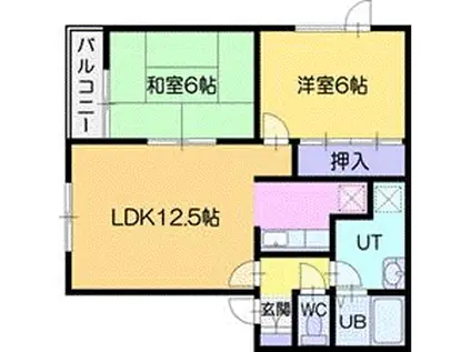 高台ハイツB棟(2LDK/1階)の間取り写真