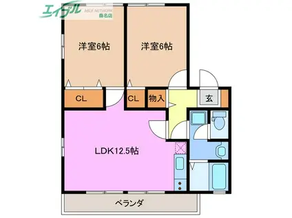 レトア新西方A-3(2LDK/2階)の間取り写真