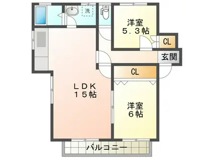 ベレヴューA(2LDK/2階)の間取り写真