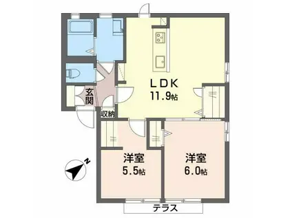 サンライフ和気C棟(2LDK/1階)の間取り写真