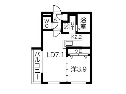 キアロ琴似(1LDK/1階)の間取り写真