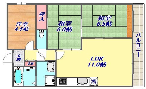 パレルミエール岡本(3LDK/2階)の間取り写真