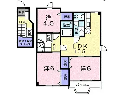 メトロノームA棟(3LDK/2階)の間取り写真