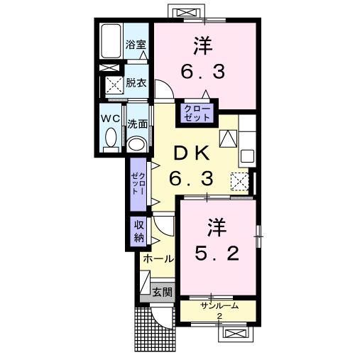 ウィステリアスタイル(2DK/1階)の間取り写真