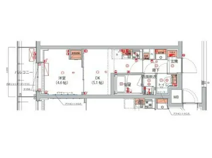 ハーモニーレジデンス神楽坂ヒルズサード(1DK/2階)の間取り写真