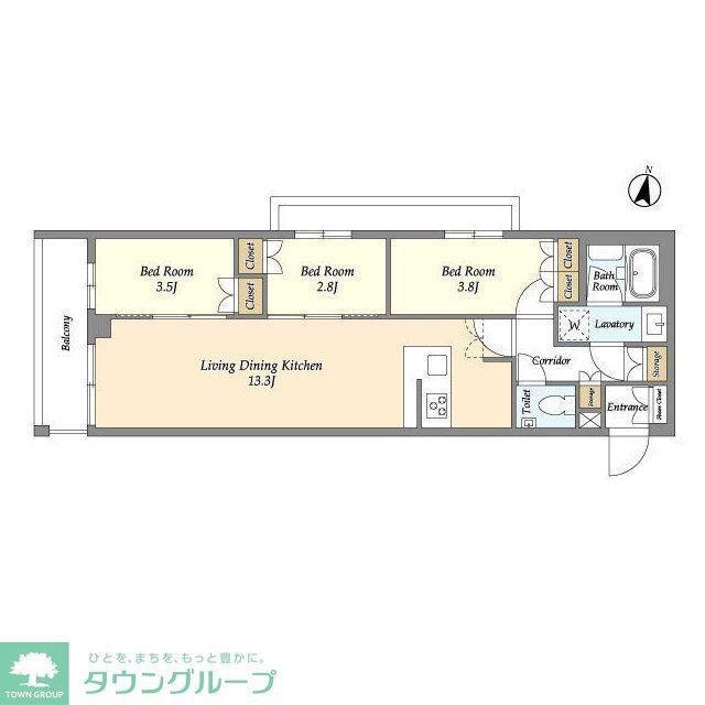 アジールコート練馬中村橋(3LDK/2階)の間取り写真