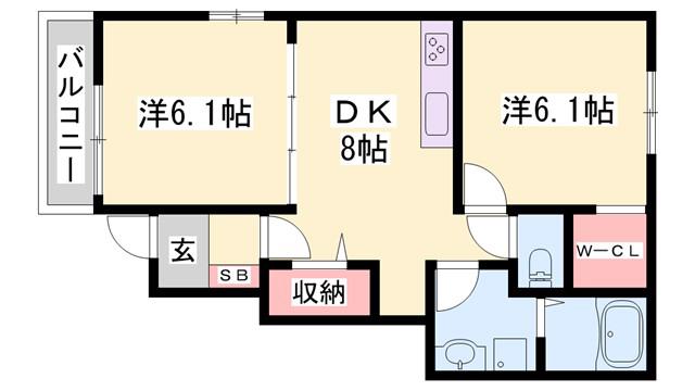 サニーアップヒルE(2DK/1階)の間取り写真