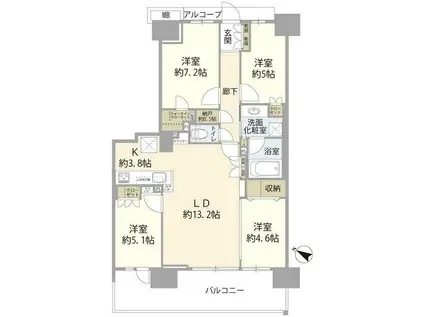 エアヒルズ藤沢(4LDK/10階)の間取り写真