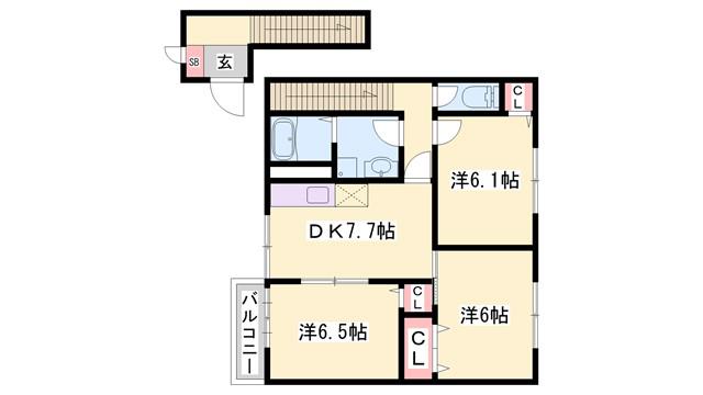 サンシャルマン細江(3DK/2階)の間取り写真