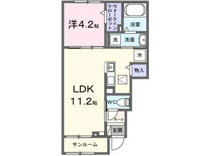 エアリーみとよ I(1LDK/1階)の間取り写真