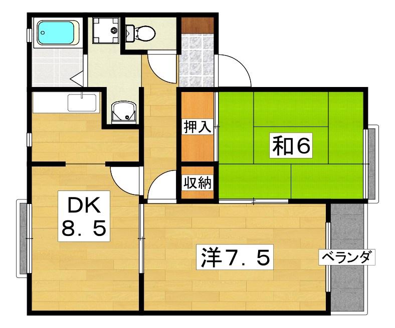 サニーハイツ香里園(2DK/1階)の間取り写真