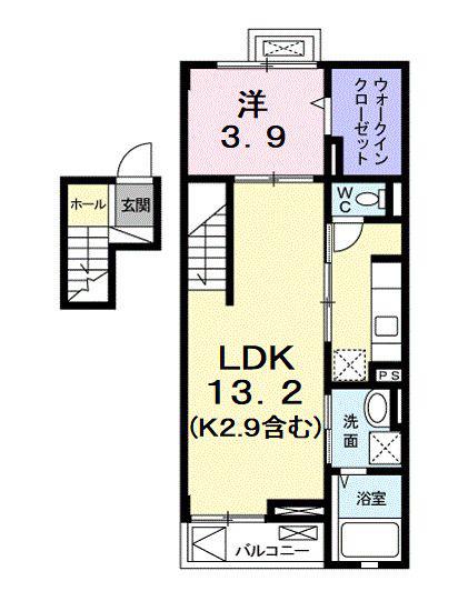 パレス アムールII(1LDK/4階)の間取り写真