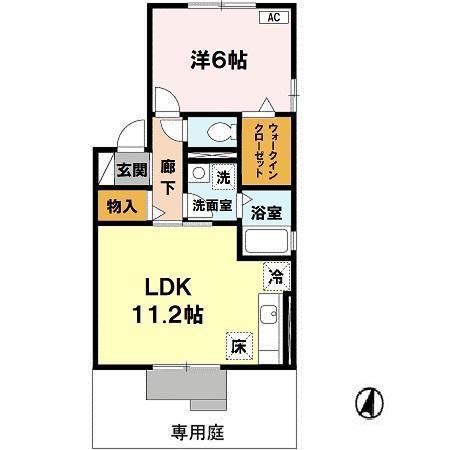 リビングタウン狭山池公園 E棟(1LDK/1階)の間取り写真