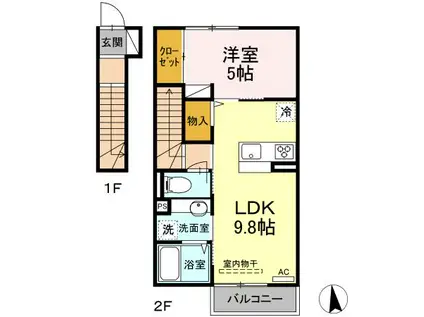 YUMERUII(1LDK/2階)の間取り写真