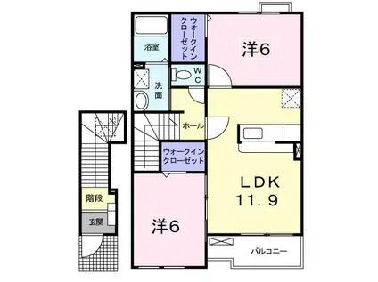 パステル(2LDK/2階)の間取り写真