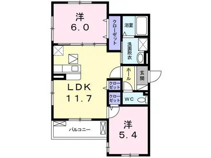 カーザ・ヴェルデ(2LDK/1階)の間取り写真