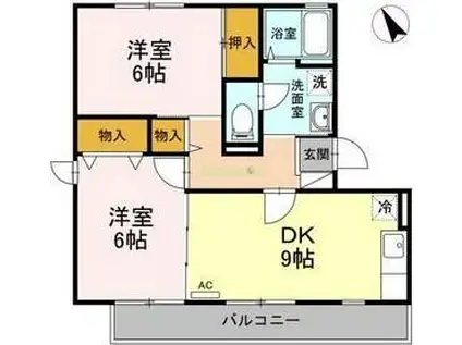 ハイカムール八乙女ST I(2DK/2階)の間取り写真