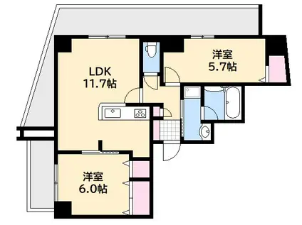 ロイヤルリバービュー(2LDK/4階)の間取り写真