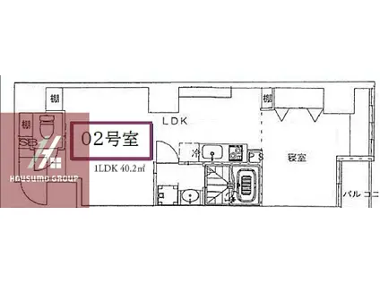 FLAT34北堀江(1LDK/2階)の間取り写真