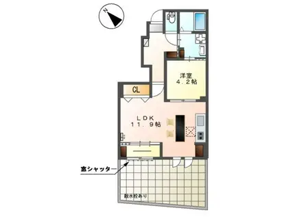 弥富市鯏浦町上本田アパート(1LDK/1階)の間取り写真