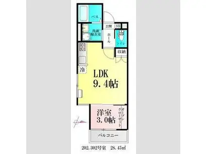BAU宮町I(1LDK/2階)の間取り写真