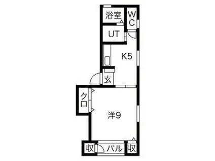 カルレIII(1K/2階)の間取り写真