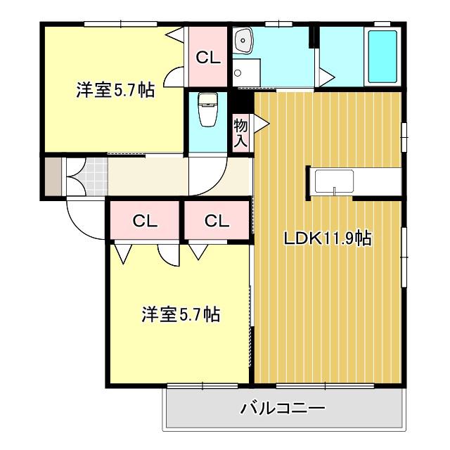 ティアラ(2LDK/2階)の間取り写真
