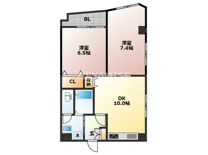 にしやま恵美須町ビル(2DK/6階)の間取り写真