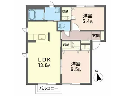 シャーメゾン詩歌の森B(2LDK/2階)の間取り写真