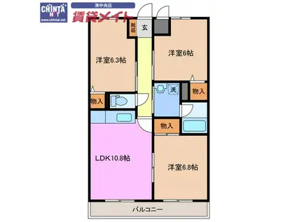 サンパレス(3LDK/4階)の間取り写真
