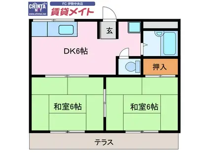 一本木ハイツ(2DK/1階)の間取り写真