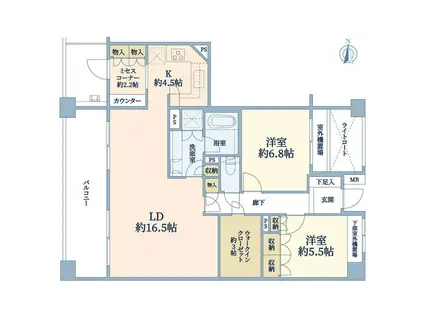 パークハイム自由が丘二丁目(2LDK/6階)の間取り写真