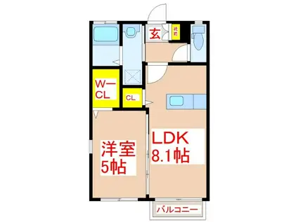 グランドステージ木田E棟(1LDK/2階)の間取り写真