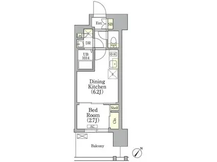 エル・セレーノ横浜関内プリマ(1DK/4階)の間取り写真