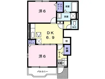 ベルデ榊 B(2DK/1階)の間取り写真