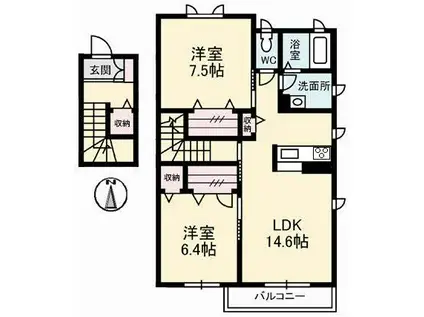 コンブリオA棟(2LDK/2階)の間取り写真