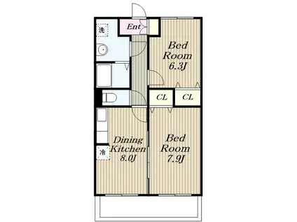 ARCOBALENO(2DK/2階)の間取り写真