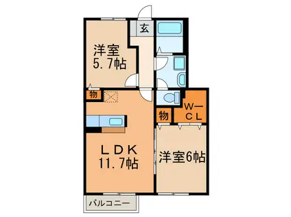 プラシード・カーサI・II(2LDK/1階)の間取り写真