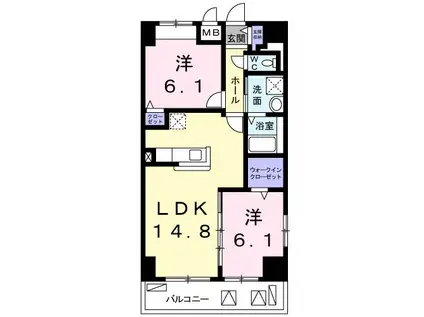 アルンドーインディカ 茨木(2LDK/4階)の間取り写真