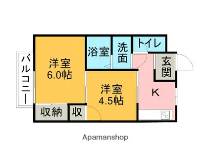 フォレスト神明B(2K/1階)の間取り写真