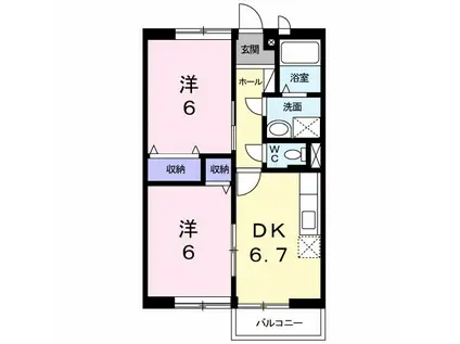 グリーンアレイB(2DK/2階)の間取り写真