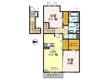 ローヤルヴィラ勝原(2LDK/2階)の間取り写真