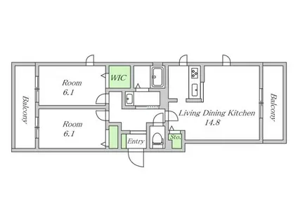 PETRUS 桃ヶ池(2LDK/1階)の間取り写真