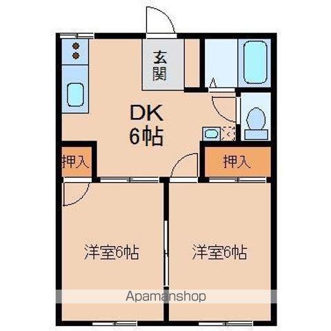 パインヒルハイツA棟(2DK/1階)の間取り写真