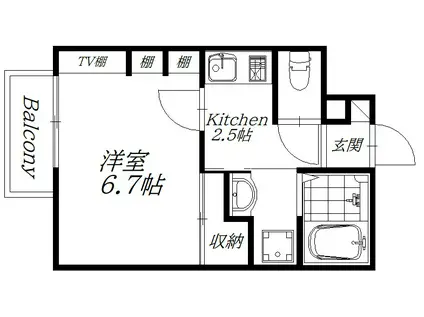 パークサイドサイワイB(1K/1階)の間取り写真