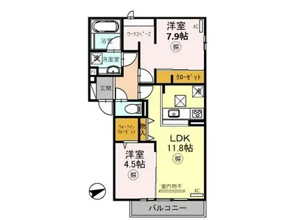 D-ROOM上ノ丸(2LDK/1階)の間取り写真