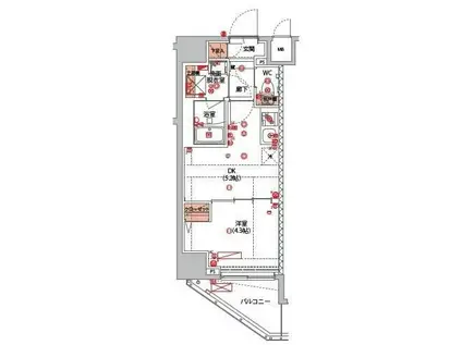 ハーモニーレジデンス新宿早稲田ザ・ガーデン(1DK/2階)の間取り写真