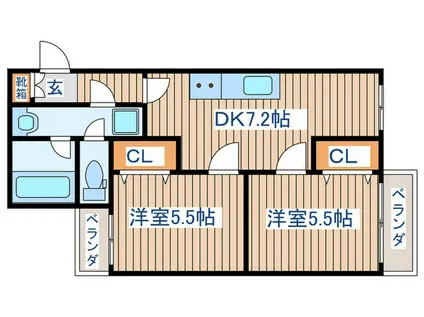 ベルコムン原町(2DK/4階)の間取り写真