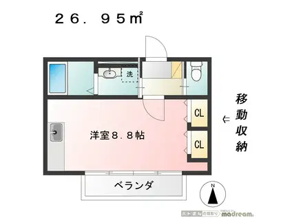 ユリシス(ワンルーム/2階)の間取り写真