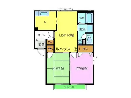 コーポ ルミエ B棟(2DK/1階)の間取り写真